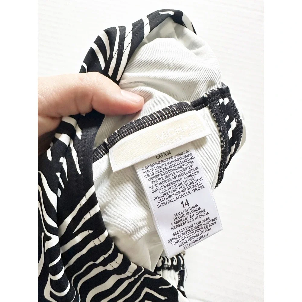 Michael‎ Kors One Piece Swimsuit 14 Black Zebra Cutout Monokini
